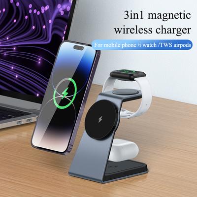 Магнитный держатель беспроводного зарядного устройства для Iphone 14 13 12 Apple Watch Airpods Desk 3 в 1 15 Вт подставка для быстрой зарядки