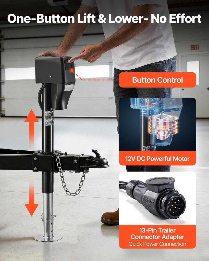 Electric Trailer Jack, 2268 kg Capacity, Electric Power Tongue Jack with Waterproof Protective Cover & LED Light for Travel Trailer, Camper, RV,