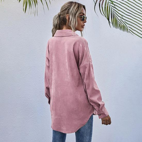 Пальто весна-осень с нагрудными карманами, отложным воротником на пуговицах, однотонная вельветовая куртка, свободная повседневная верхняя одежда для путешествий и работы