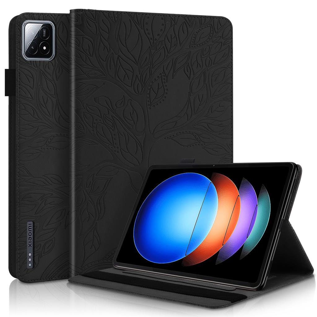 Подходит для Xiaomi pad 6S Pro 12,4 дюйма, плоская кожаная обложка, матовый чехол-ракушка с тиснением "Древо жизни", держатель для карт