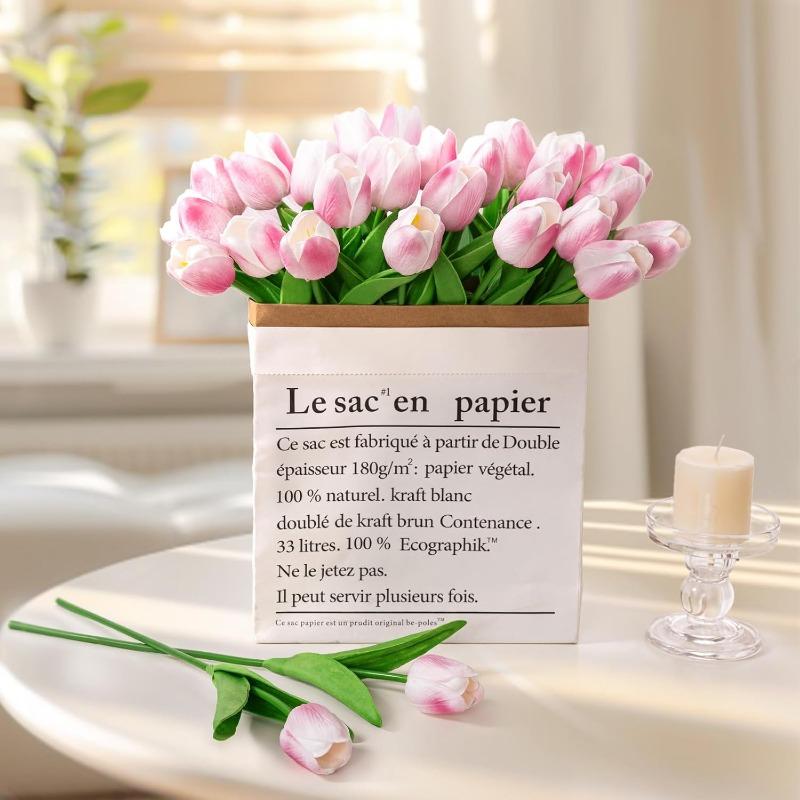 30Pcs Fake Tulips Artificial Flowers with Stems Faux Tulips Bouquet Real Touch Flower for Wedding Home Kitchen Spring Easter Mother's Day
