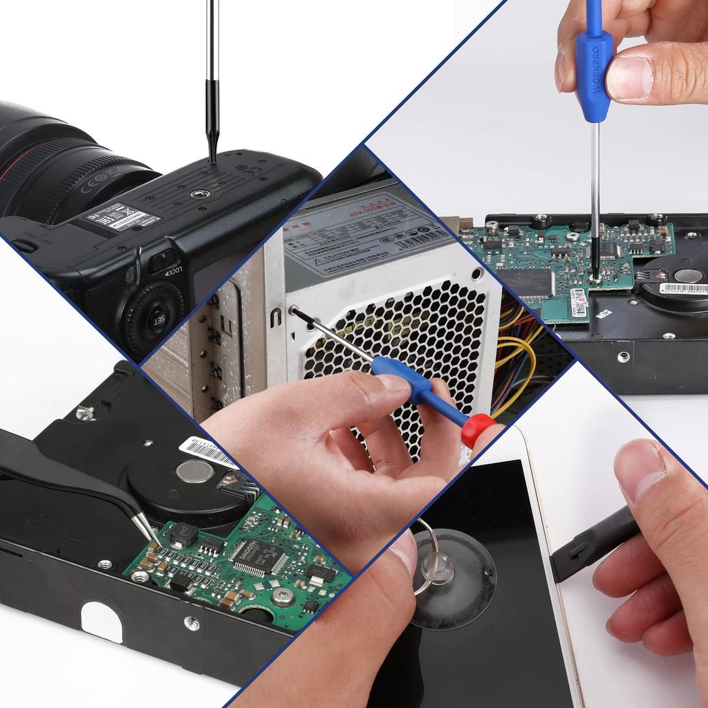 WORKPRO Precision Screwdriver Set Torx Screwdriver Watch Screwdriver with Magnetizer Rotating Cap Set Tweezers with Case Opener Watch Battery