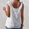 Women's V-neck Sleeveless Top with Eyelet Embroidery and Lace Detail