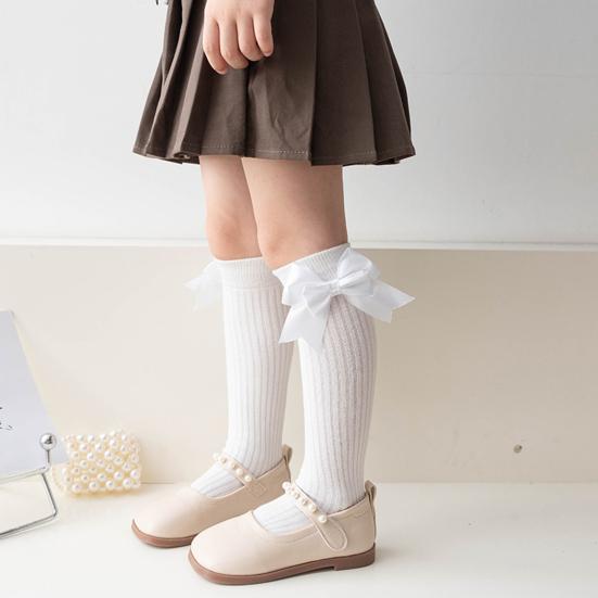 1 пара детских хлопковых гольфов с бантиками до колена, хлопковые длинные носки, очаровательные дышащие носки до середины икры для малышей 3-12 лет