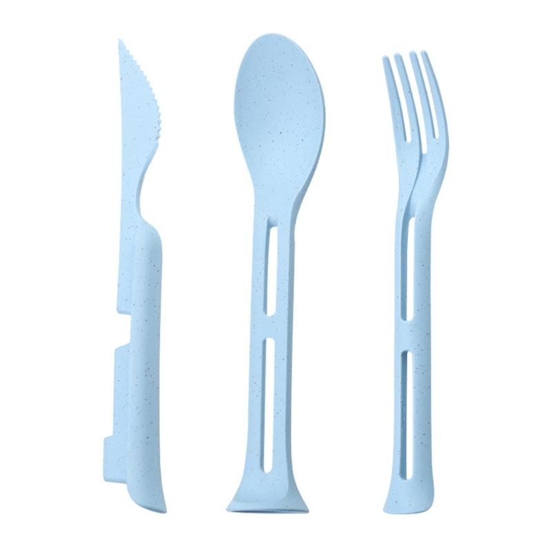 3Pcs Detachable Cutlery Travel Tableware Picnic Dinnerware Travel Portable Cutlery Set Wheat Straw Cutter Fork Spoon