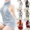 Women Sexy Backless Sleeveless Turtleneck Pullover Knit Sweater Cosplay Dress