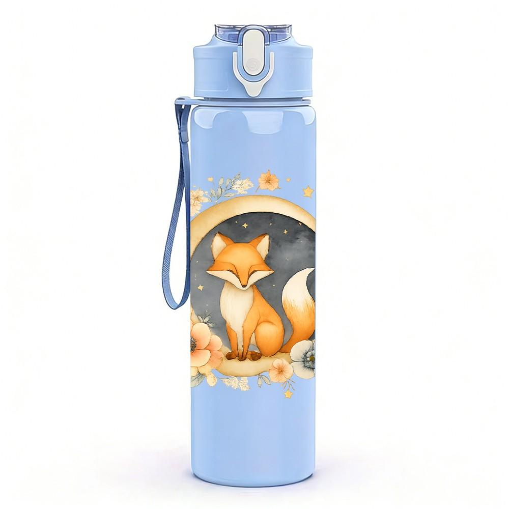 1PC Moon Wreath Fox Portrait 750ml Color Plastic Sports Water Bottle Leakproof Flip Straw Lid Suitable for Sports Office Home Use