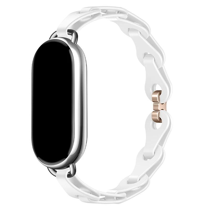 Резиновый ремешок для Xiaomi Mi Band 8 Браслет с пряжкой из нержавеющей стали для Miband 8 NFC Модный женский стиль Запасной силиконовый ремешок