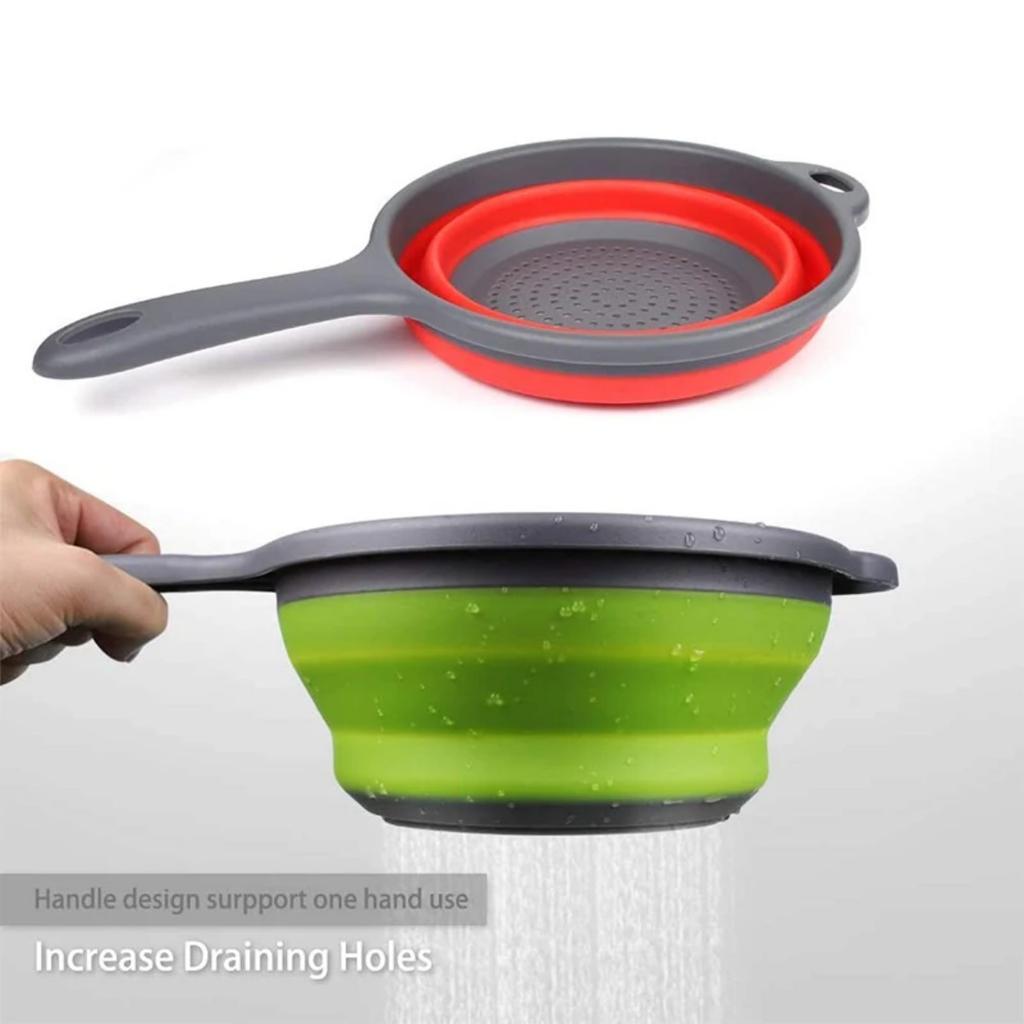 JOYBLISS Silicone Collapsible Colander with Handle Kitchen Folding Strainer Colander for Draining Pasta Vegetable Fruit