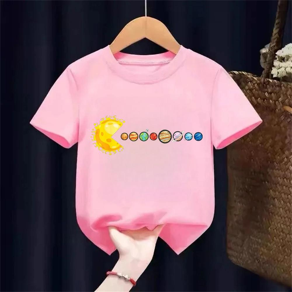 Summer 100 Cotton Children Tshirt Comfortable Casual Solar System Planet Print Round Neck Short Sleeve Kid Tee Top Boys Tshirt