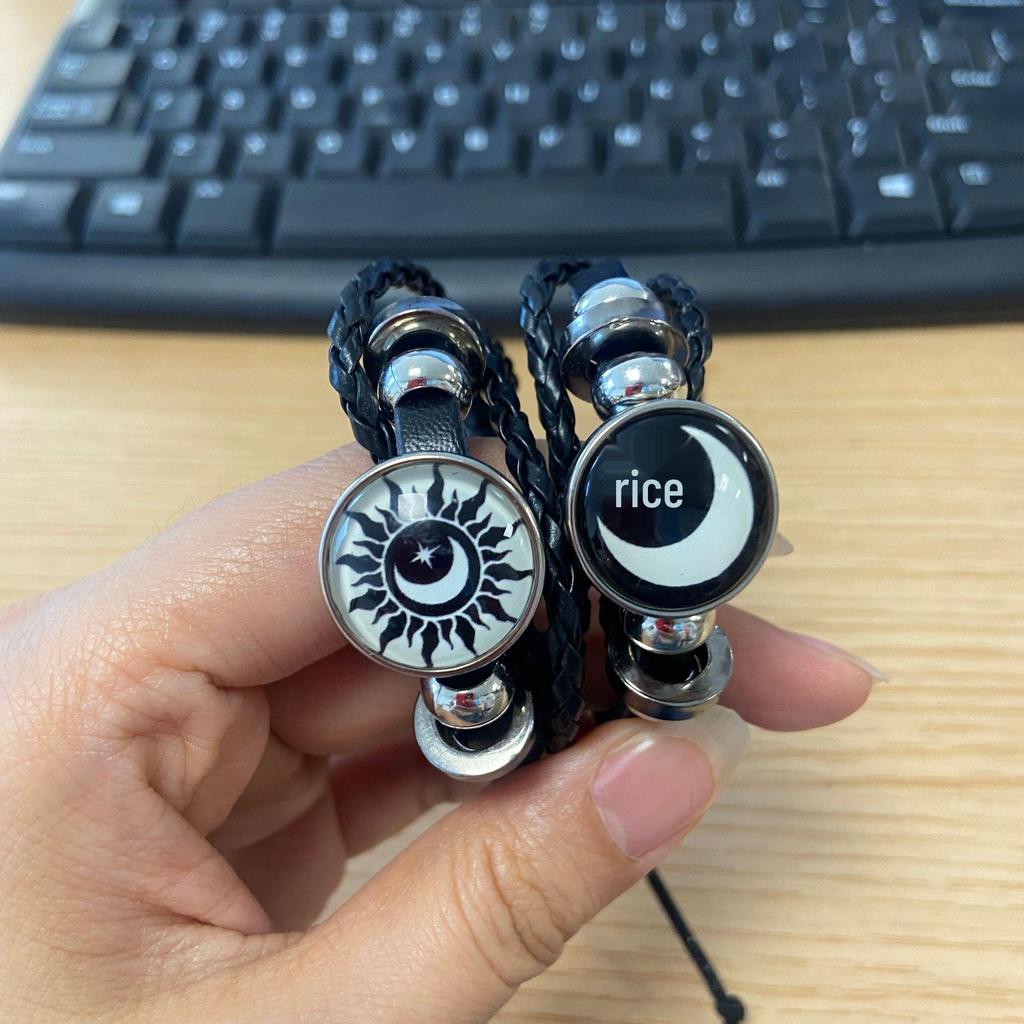 Светящийся Солнце и Луна Камень времени Унисекс Винтажный Кожаный и Бисером Браслет