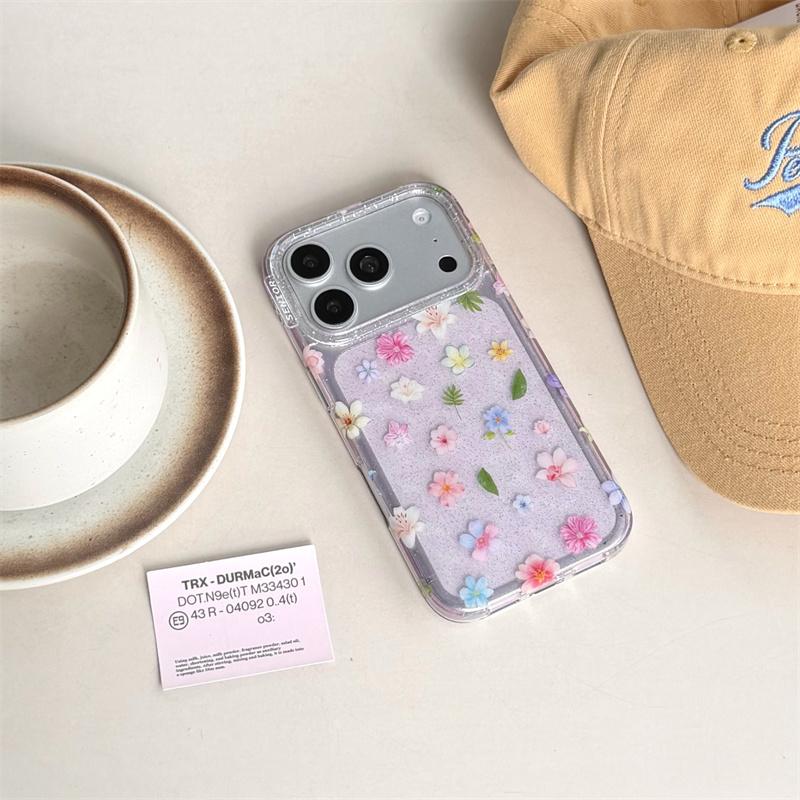 Милый Кавайный Фиолетовый Блестящий Цветочный Чехол для Телефона iPhone 17 16 15 14 Pro Max Пастельный Цветочный Принт Защитная Крышка для Девочек