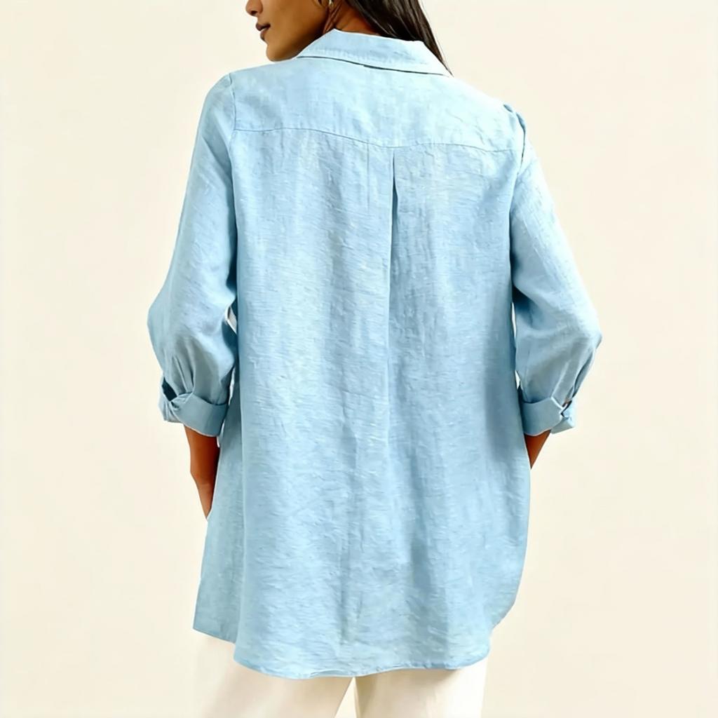 Women's Solid Color Loose Casual V-neck Lapel Long-sleeved Top