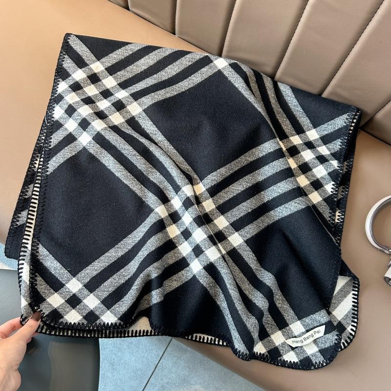 Black Imitation Cashmere Scarf Women's Winter High-end Sense Double-sided Plaid Pattern Warm Scarf Thickened Versatile Shawl