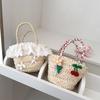 Hand Lace Held Straw Woven Bag With Silk Scarf Handbag For Girl Daily Use