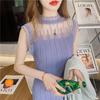 Летние вязаные блузки без рукавов, женские повседневные кружевные тонкие рубашки из ледяного шелка, женские модные однотонные женские топы, жилет 25379