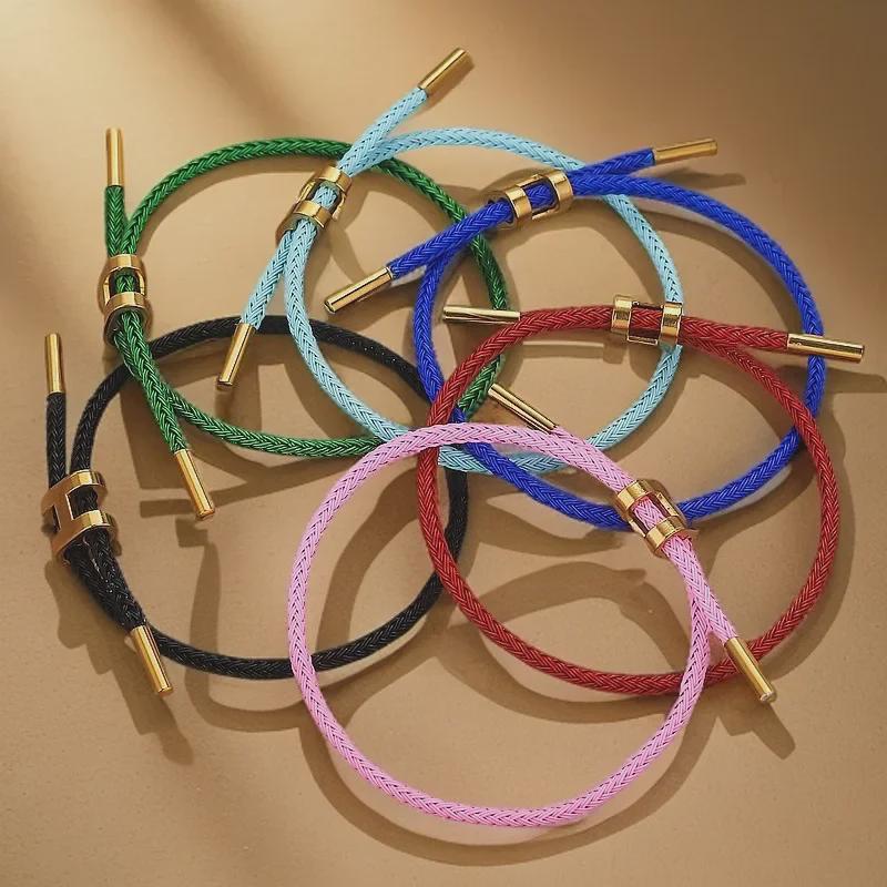 Регулируемый браслет из красной веревки с позолоченной пряжкой I-образной формы 18 карат и титановой сталью с покрытием из твердого золота 3D