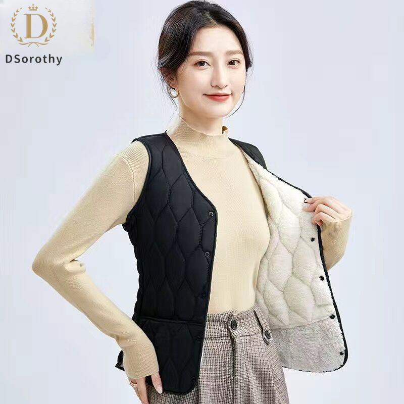 Женская куртка из хлопка с подкладкой, безрукавка, короткий утолщенный топ из овечьего пуха, однотонный повседневный пиджак, облегающая одежда на осень-зиму