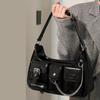Fashion Y2K Cool Girl Style Women Shoulder Hobo Bag Vintage PU Leather Chain Decor Black Underarm Crossbody Bag