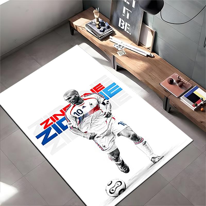 Sports Area Rug, Zinedine Zidane France 10 White Poster, Fan Cave Decor, Non-Slip Mat