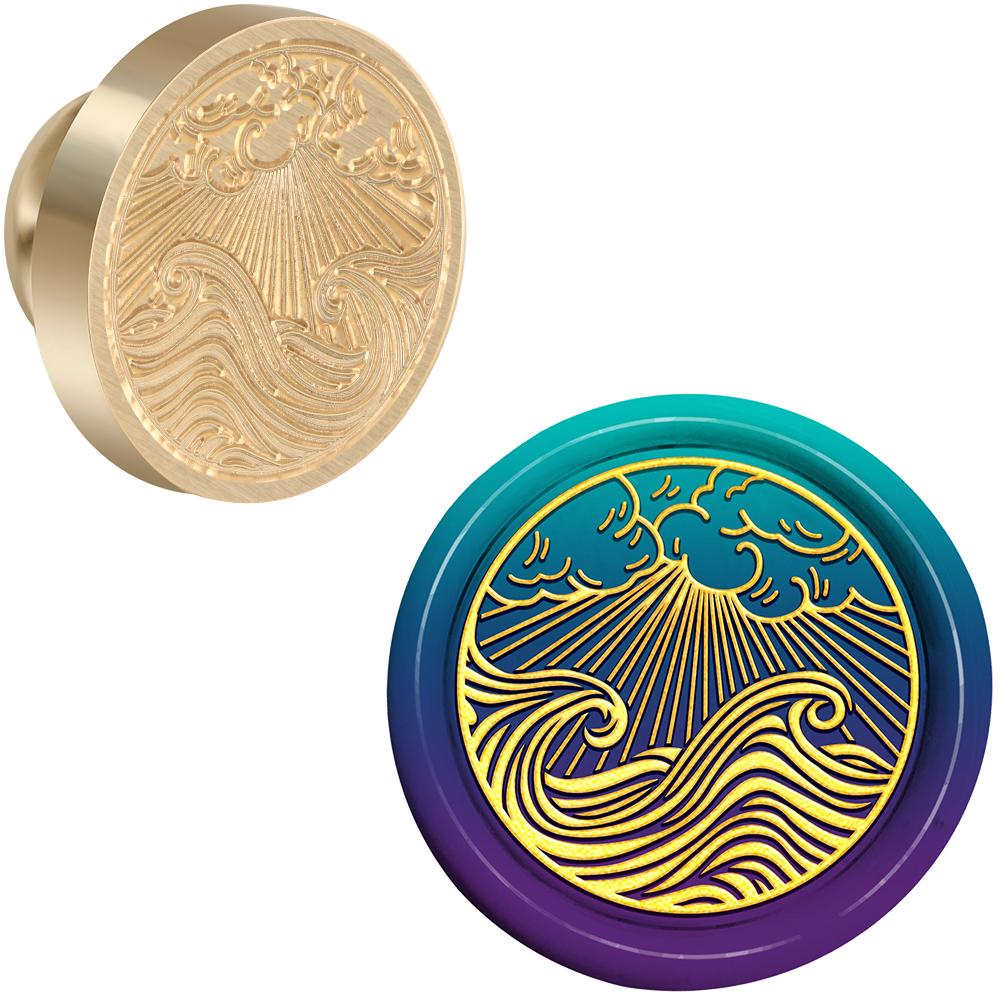 Морская жизнь тема Сургучная печать Ретро печать из сургуча Дельфин, Волновой узор Съемная латунная головка для конверта, открытки, упаковки