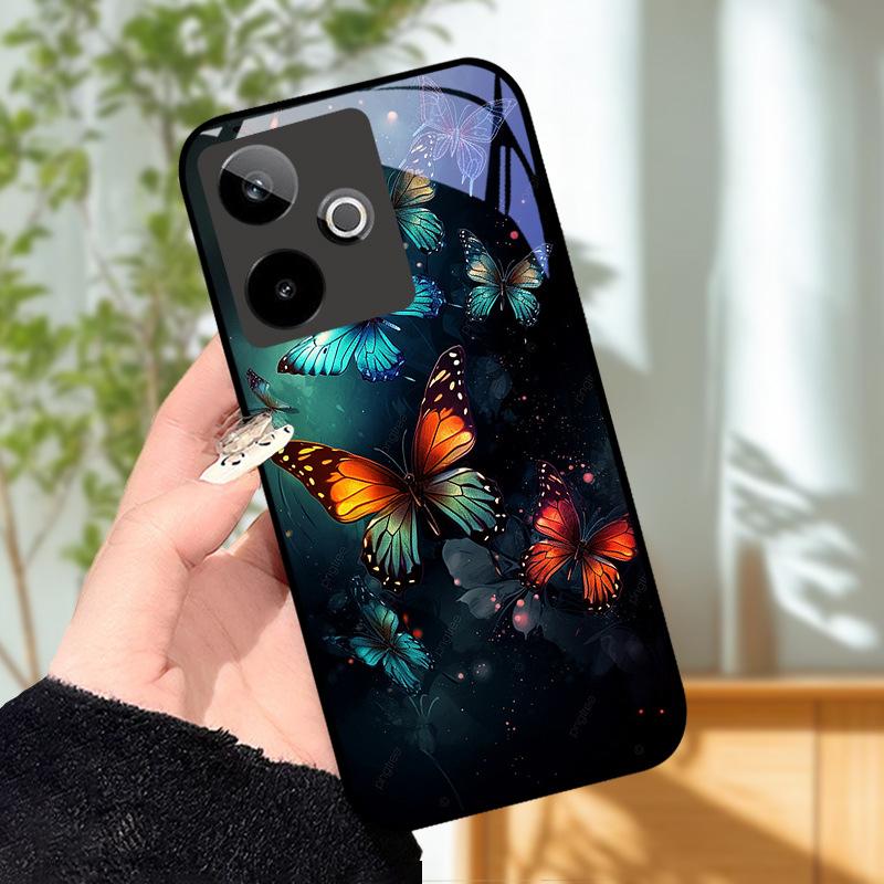 Для Realme GT7 5G Чехол Роскошный Чехол с Рисунком Закаленное Стекло Чехол для Телефона Для Realme GT 7 Fundas Жесткий PC Ударопрочный Корпус Бампер