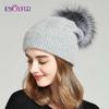 Hat Soft ENJOYFUR Winter Hats For Women Natural Fur Pompom Hat Warm Wool Slouchy Beanies For Female Fashion Skullies Lady Hats