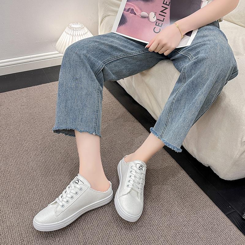 Spring and Autumn New Canvas Shoes Female Students Half Drag Lazy Versatile Breathable Casual