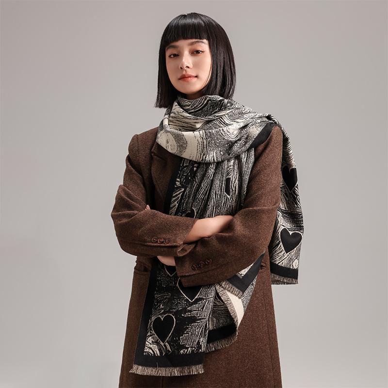 Shawl Outer Heart-shaped Printed Scarf Dual-purpose Winter Office Blanket Blanket Warm and High-end Feeling