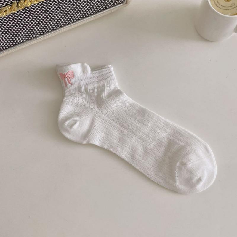 Женские летние тонкие носки-лодочки с вышивкой в виде бантика и дышащие