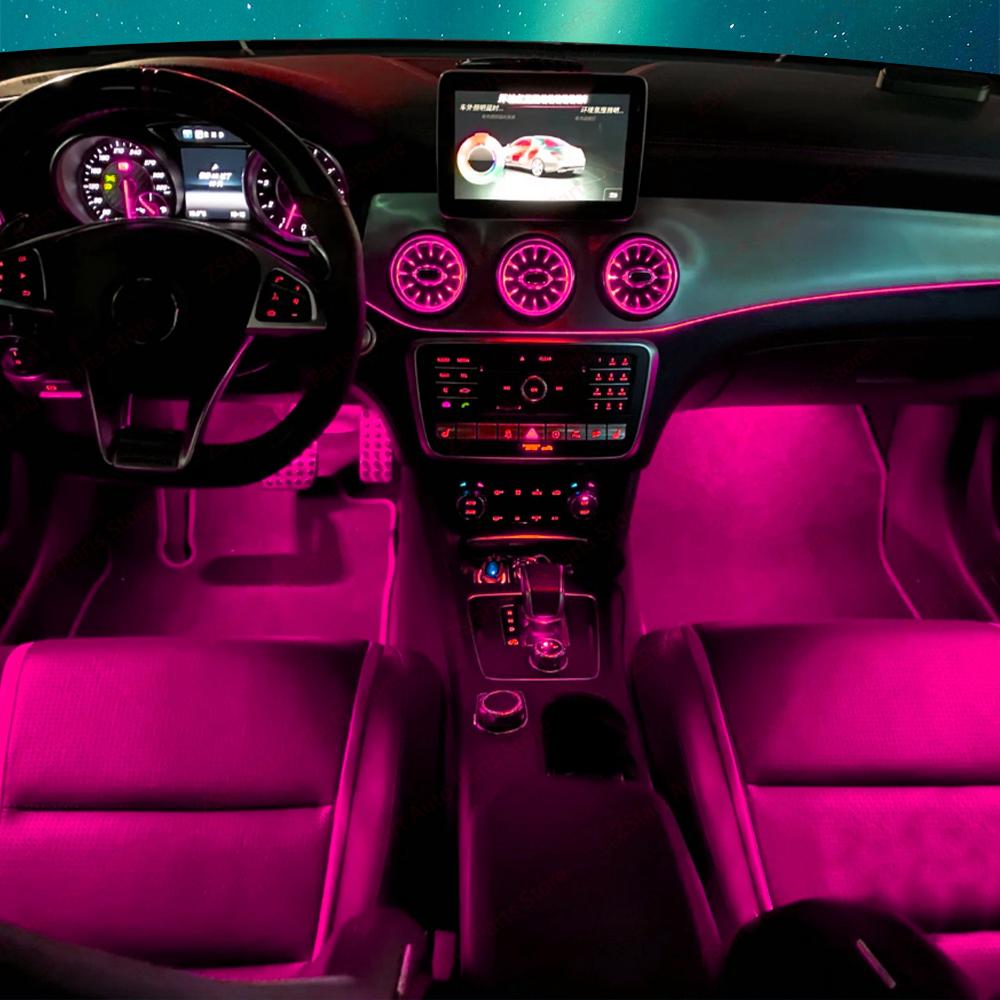 12 Цветов Светодиодная Подсветка Для Mercedes-Benz AMG Класса A/B/CLA/GLA W176 W117 W156 W246 Салонная Подсветка Управление Через Приложение Bluetooth Панель Приборов Вентиляционное Отверстие
