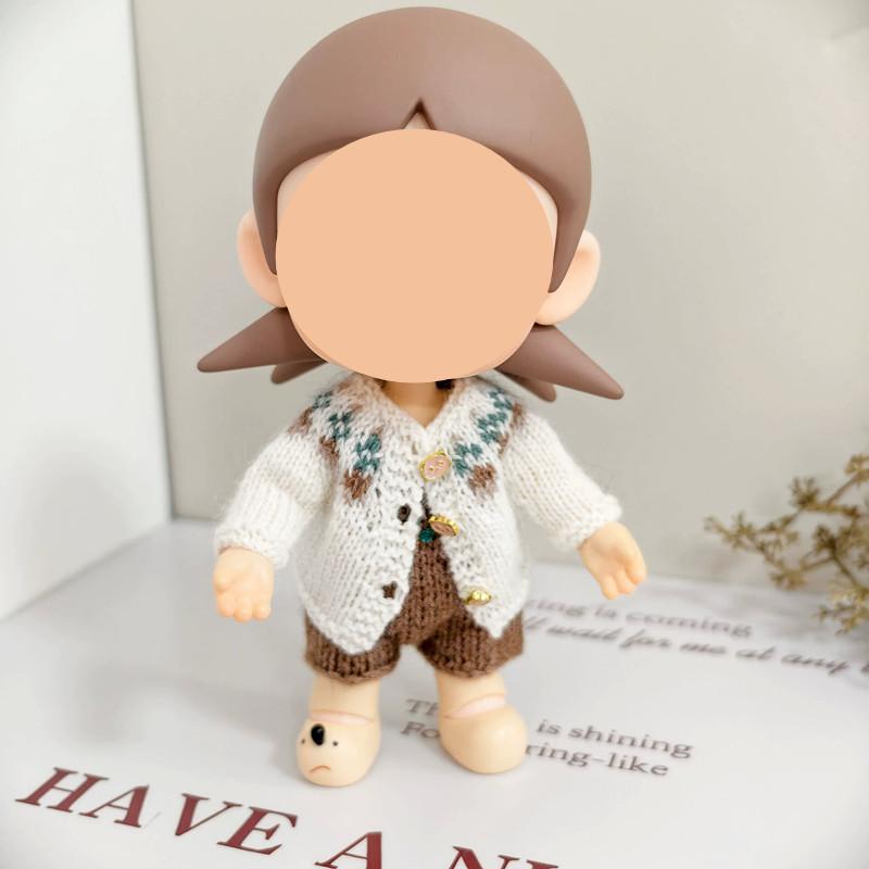 [Cloth Only] Accessory Clothes for Cute Doll, Hand-woven Stylish Overalls, Cardigan and Hat Set.