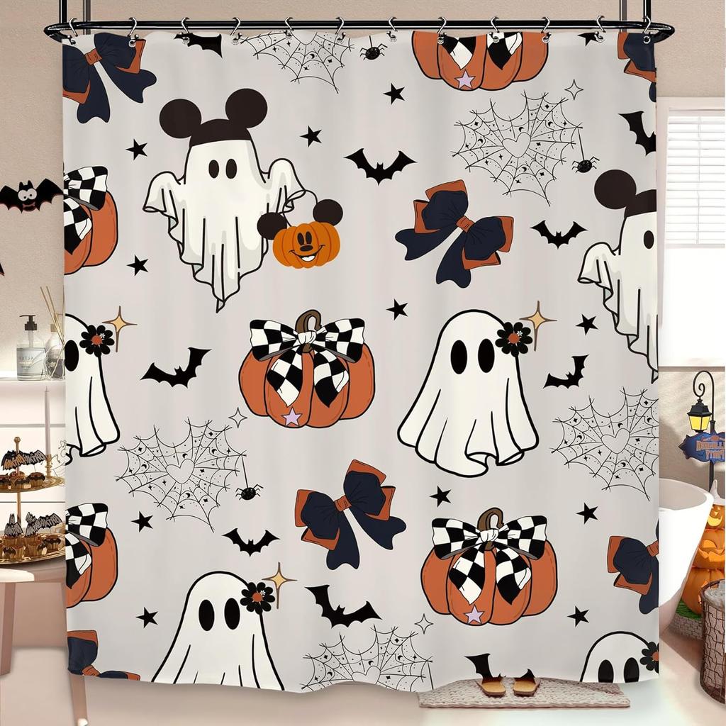 Хэллоуин Тыква Привидение Шторка для душа Голова мыши Тыква Череп Детский Мальчики Праздник Страшный Ужас Жуткий Набор для ванной Аксессуары