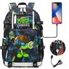 Plants vs Zombies USB Headphone Backpack for Teens Students Casual Travel Daypack Large Capacity Laptop Bag