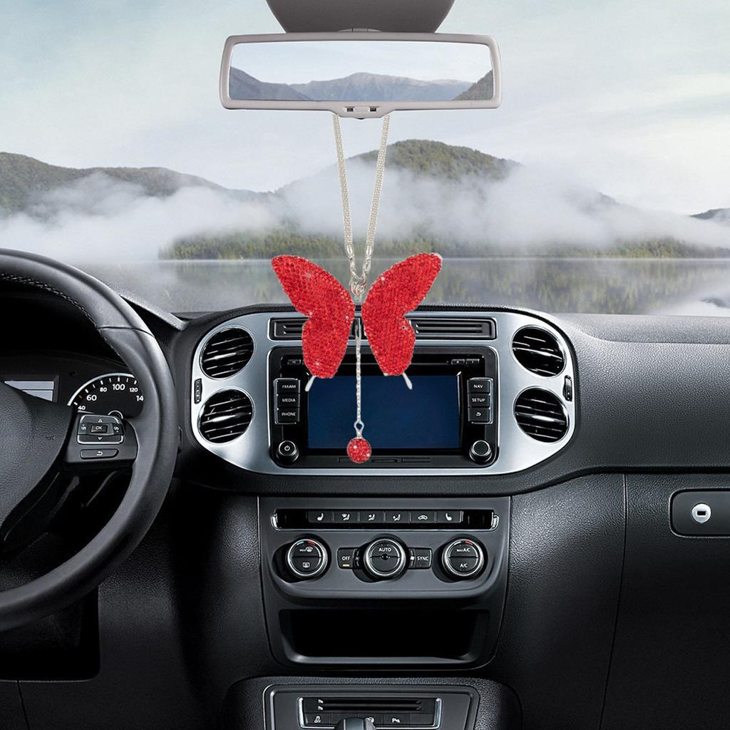Bling Butterfly Diamond Автомобильные аксессуары для женщин Кристалл Автомобильное зеркало заднего вида Подвески Украшение автомобиля Подарок на день Святого Валентина