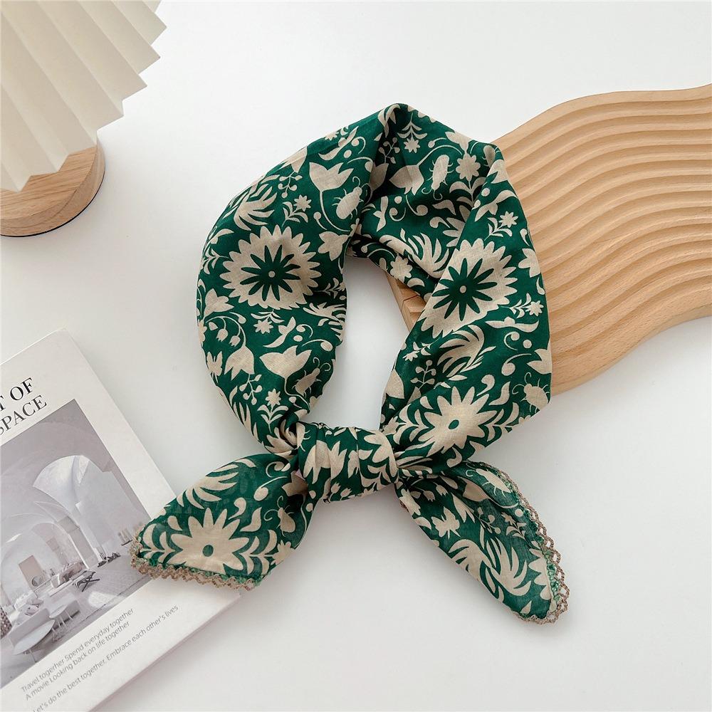 Flower Cotton Linen Print Scarves Floral Square Handkerchief Elegant Small Square Scarf  Women