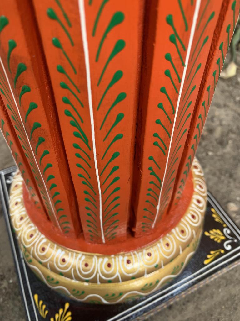 Hand Painted Wooden Chowki Pedestal Table | Indian Folk Art Statue Stand