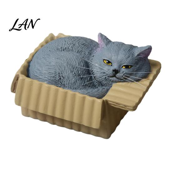 Waterproof Cat Statue Mini Ornaments, Simulation Express Carton with Resin Kitten Figurines, Cute Healing Desk Accessory Desktop Car Dashboard Decor,