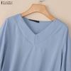 ZANZEA Женская повседневная однотонная блузка с v-образным вырезом и рукавами 3/4