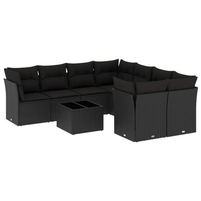 VidaXL Salon de Jardin avec Coussins 9 pcs, Canapés de Terrasse, Ensemble de Meubles de Patio, Mobilier d'Extérieur, Noir 3249154