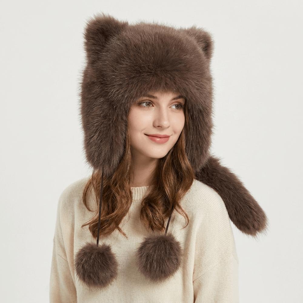 Thickened Raccoon Hat Windproof Ear Protection Hat Fashion Faux Fur Beanie Adult