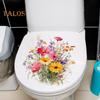 Colorful Flower Toilet Sticker Waterproof Removable Self-adhesive PVC Living Room Bathroom Wall Art Floral Plants Toilet Seat Lid Decoration Decal
