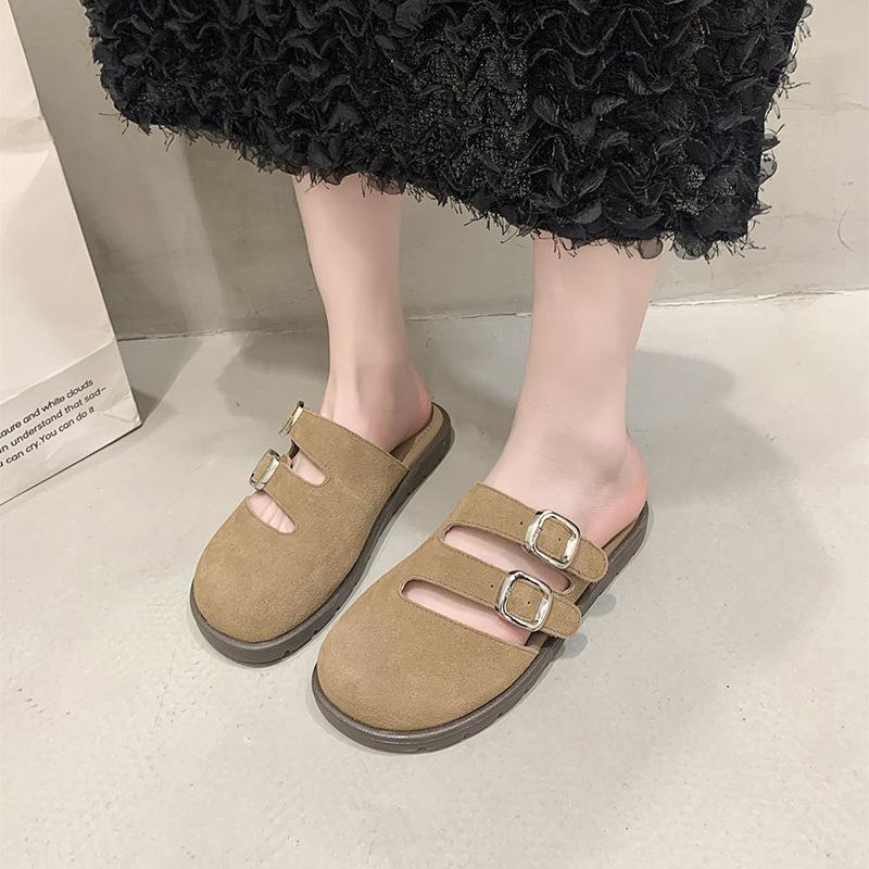 Стильные женские замшевые тапочки-мюли, сандалии с пробковой стелькой и супинатором, пляжная обувь для дома и отдыха