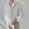 Men's Trendy Korean-Style Textured Striped Loose-Fit Long-Sleeve Shirts for Autumn