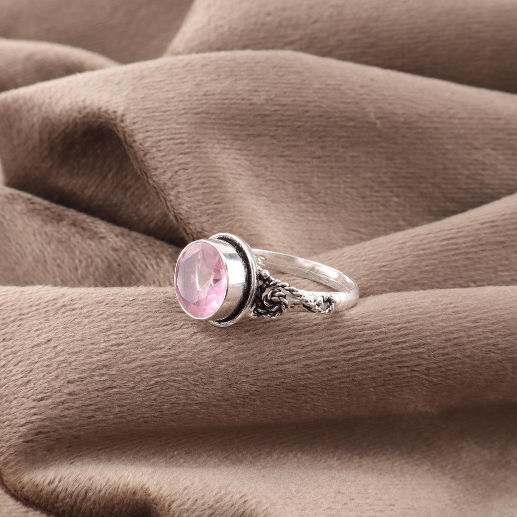 Morganite Ring, Handmade Gemstone 925 Solid Sterling Silver Ring Bohemian Jewelry, For Engagement Gift