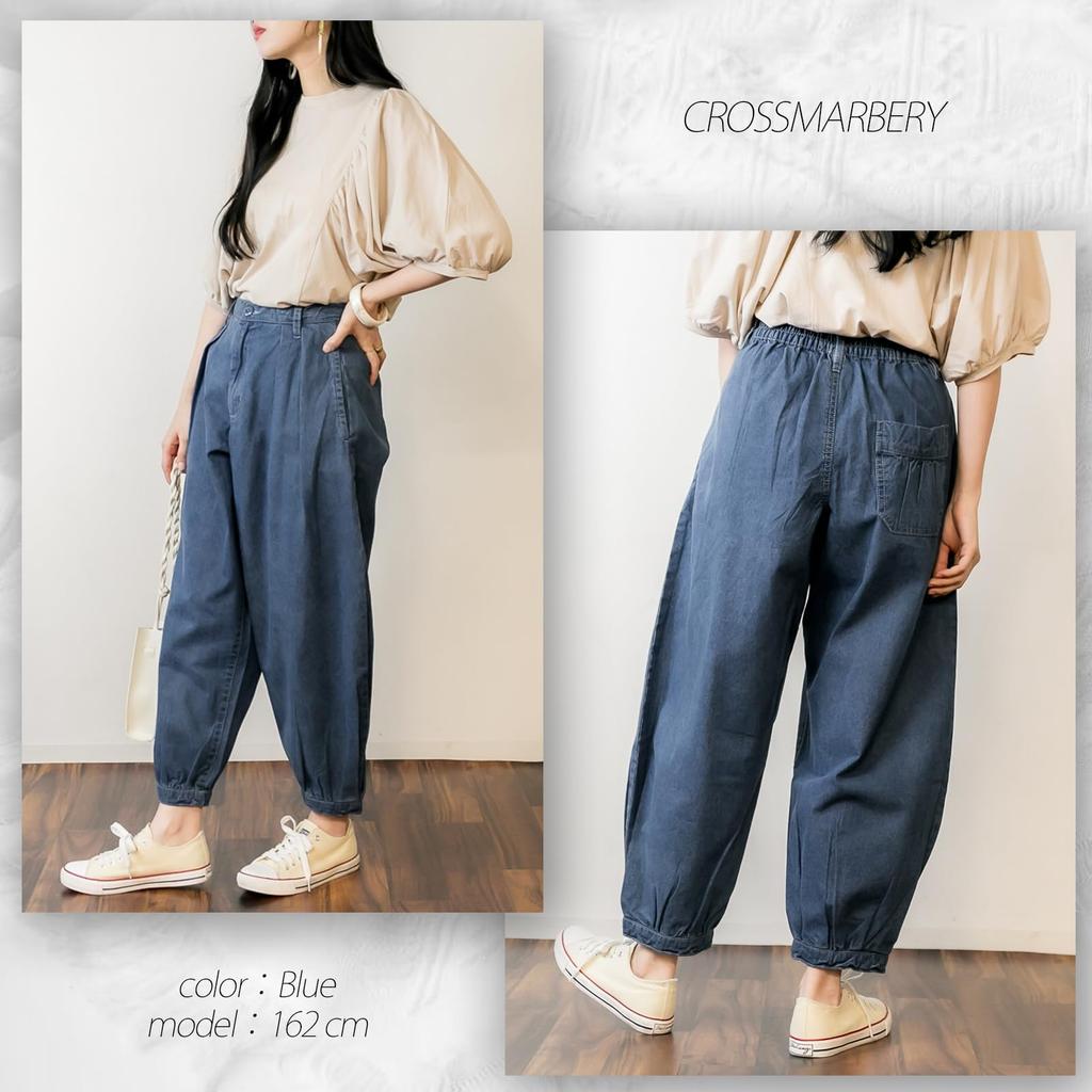 Crossmarberry Саруэл Деним Плюс Баллон Свободные Эластичные Аладдин Широкие Штаны Женские, Хлопок, Размер, Штаны, Джинсы, Посадка, Талия, Стиль,
