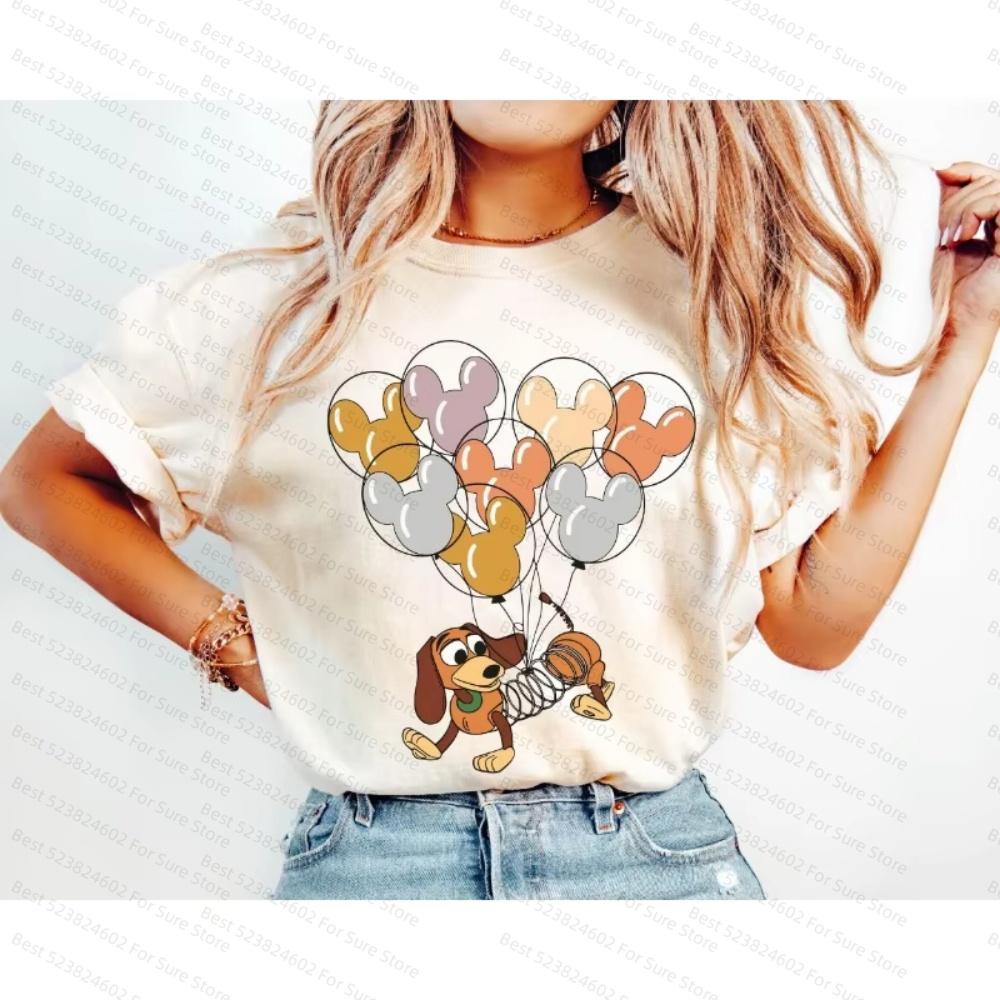 Toy Story Slinky Dog Mickey Balloon Tshirt Women Casual Cotton Tshirt Cartoon Graphic Tee Unisexs Shirts Women tshirts