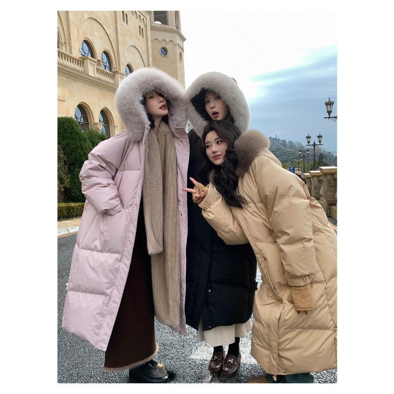2024 New Hooded Thickened Mid-length Large Fur Collar Down Cotton Jacket Women's Thin Jacket Winter Hooded Puffer Jackets Outerwear Snow Wear Padded