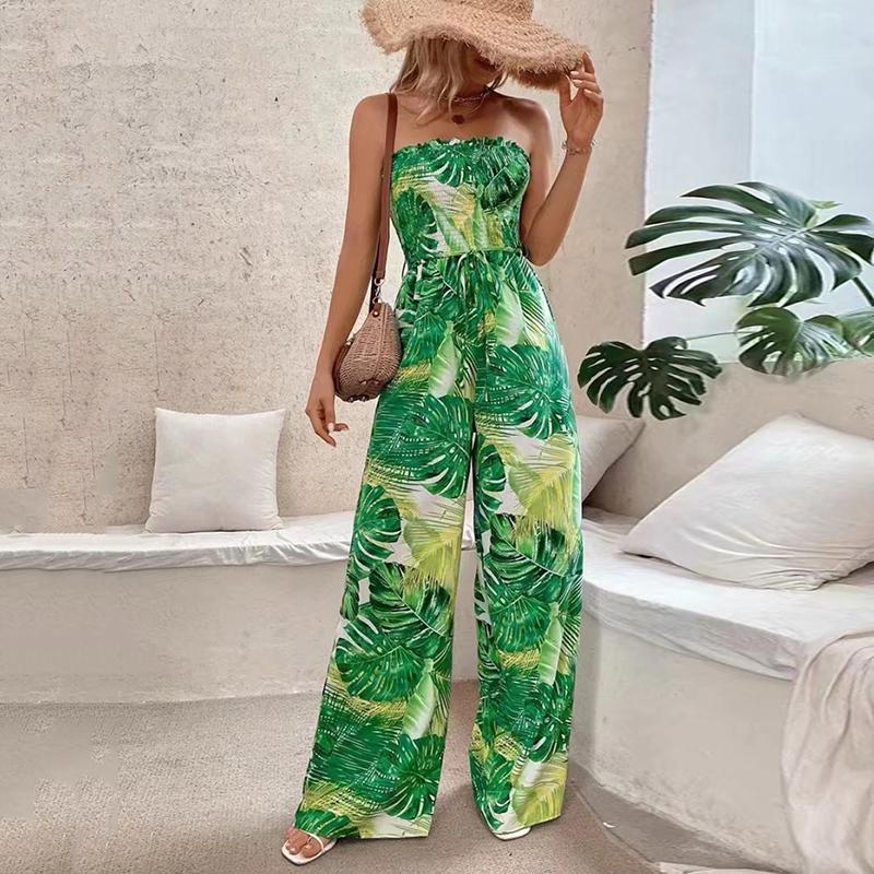 2024 Модный облегающий принт без бретелек Повседневный комбинезон Женский летний комбинезон с открытой спиной для пляжного отдыха Женский комбинезон Комбинезоны с высокой талией Сексуальные женские боди 24355