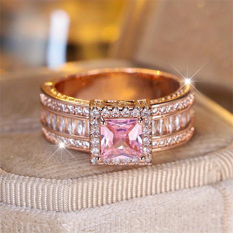 1 шт. розово-золотистого цвета квадратной огранки розовый камень коготь обручальное кольцо ювелирные изделия